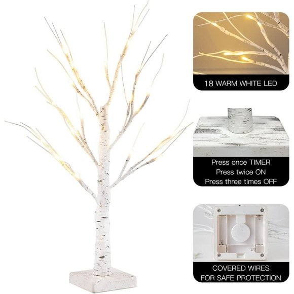 2 Pack 24” Birch Tree White Light 18LT Warm Battery Powered Timer Home Decor - Picture 3 of 7